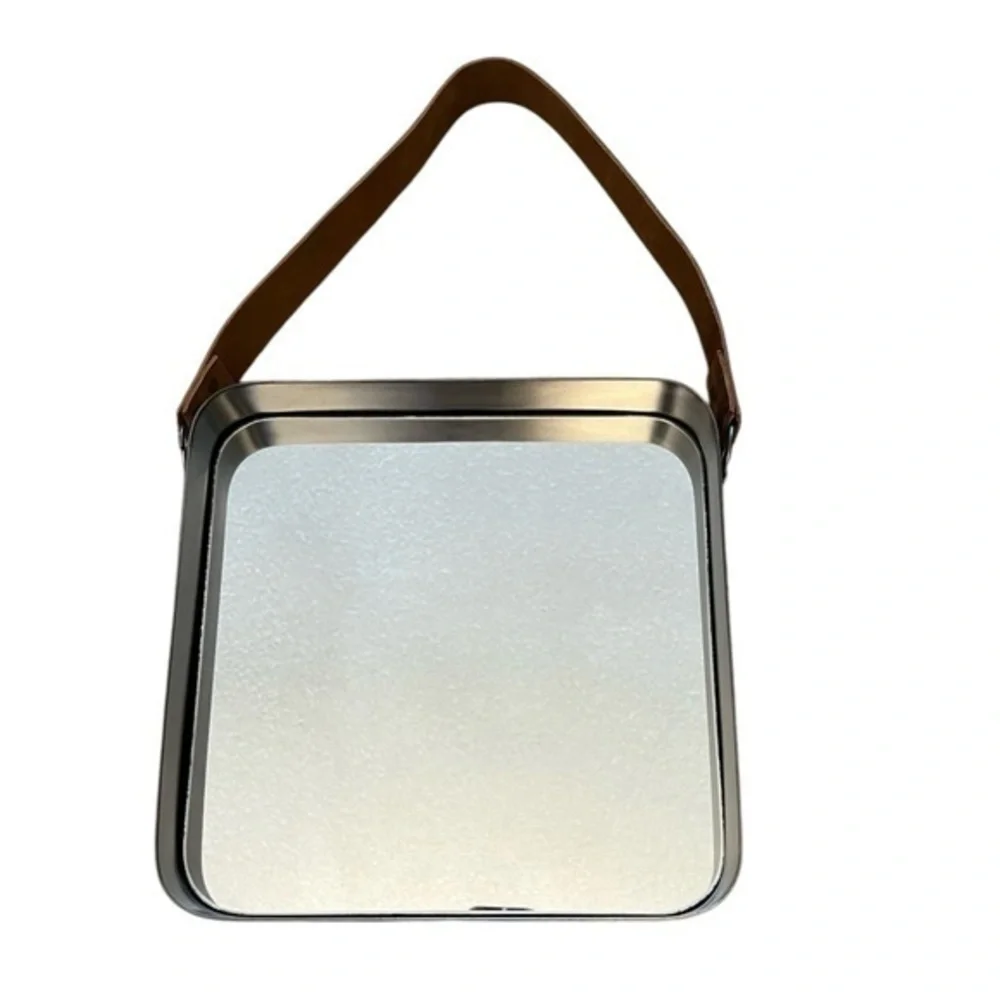 WORLD MARKET metal framed square mirror with leather strap